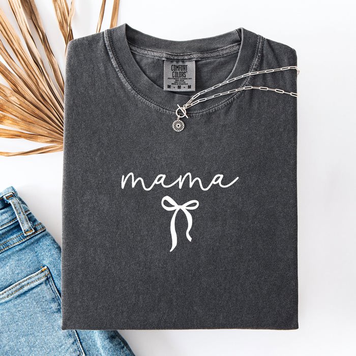 Mama Minimalist Ribbon Leopard Print With Checkered Accent Mother's Day Comfort Colors Tee