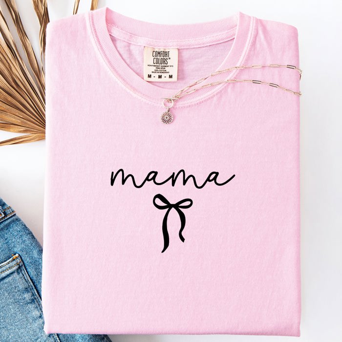 Mama Minimalist Ribbon Leopard Print With Checkered Accent Mother's Day Comfort Colors Tee