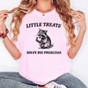 XL Blossom Light Pink Little Treats Solve Big Problems Raccoon Meme Graphic Playful Comfort Colors Tee