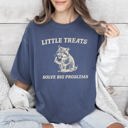 Large Denim Blue Little Treats Solve Big Problems Raccoon Meme Graphic Playful Comfort Colors Tee