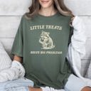 Medium Moss Dark Green Little Treats Solve Big Problems Raccoon Meme Graphic Playful Comfort Colors Tee