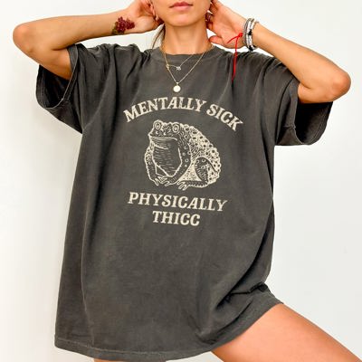 Mentally Sick Physically Thicc Frog and Toad Meme Comic Style Vintage Comfort Colors Tee