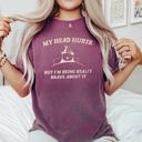 Medium Berry Red My Head Hurts Bear Meme Aesthetic Funny Relatable Shareable Everyday Mood Vibes Comfort Colors Tee