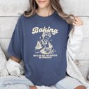 Medium Denim Blue Baking Because Murder Is Wrong Meme Caption For Kitchen Humor Comfort Colors Tee