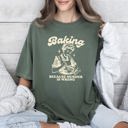 Medium Moss Dark Green Baking Because Murder Is Wrong Meme Caption For Kitchen Humor Comfort Colors Tee