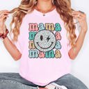 Large Blossom Light Pink Retro Mama Smiley Leopard Print Mother's Day Mom Graphic Edition Comfort Colors Tee