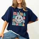 Medium Navy Retro Mama Smiley Leopard Print Mother's Day Mom Graphic Edition Comfort Colors Tee