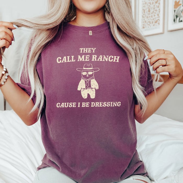 They Call Me Ranch Bear Meme Vintage Cowboy Theme Graphic Illustration Collectible Humor Comfort Colors Tee