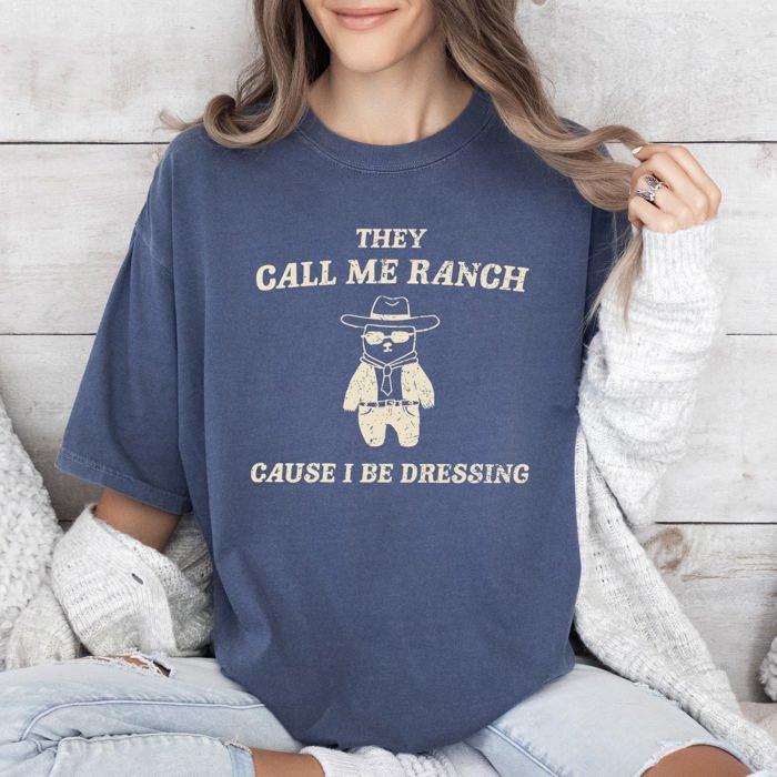 They Call Me Ranch Bear Meme Vintage Cowboy Theme Graphic Illustration Collectible Humor Comfort Colors Tee