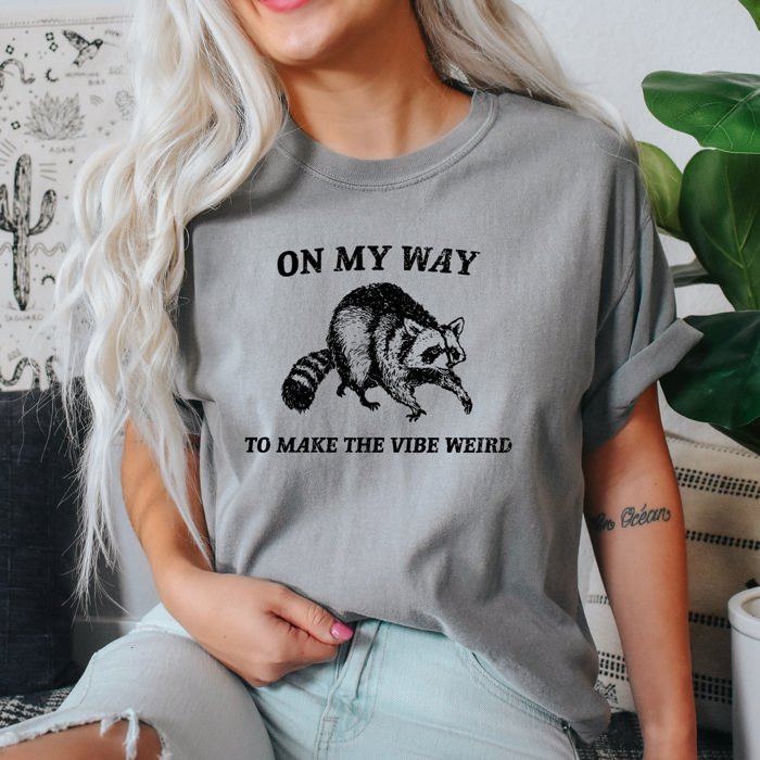 Weird Vibes Raccoon Meme Classic Vintage Print Retro Pop Art Style Quirky Unique Comfort Colors Tee