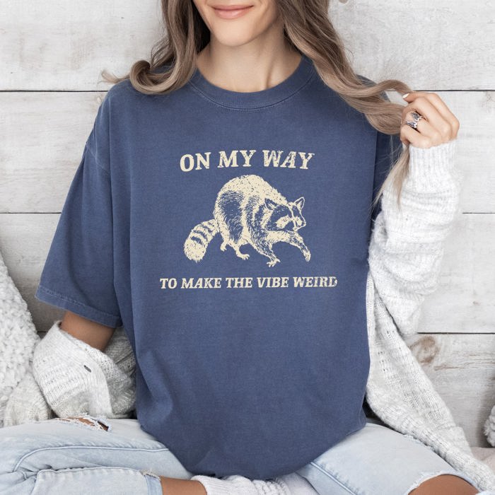 Weird Vibes Raccoon Meme Classic Vintage Print Retro Pop Art Style Quirky Unique Comfort Colors Tee