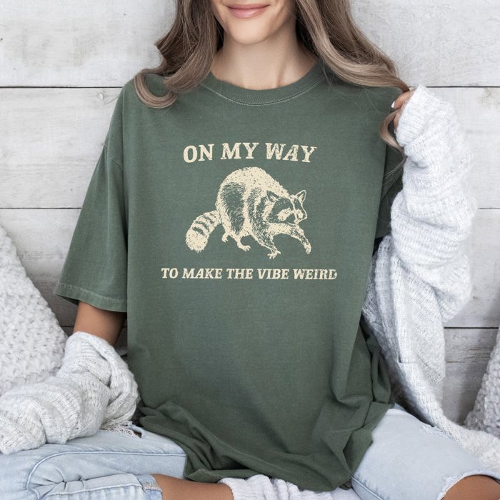 Weird Vibes Raccoon Meme Classic Vintage Print Retro Pop Art Style Quirky Unique Comfort Colors Tee
