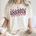 Medium Ivory Cream America Retro Patriotic USA Checkered Vintage Flag Inspired Heritage Edition Comfort Colors Tee