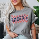 Medium Granite Light Gray America Retro Patriotic USA Checkered Vintage Flag Inspired Heritage Edition Comfort Colors Tee