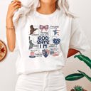 Medium White God Says I Am Patriotic Protected Strong Powerful Brave Bold Courageous Faithful Comfort Colors Tee