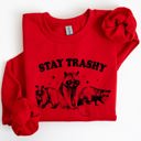 XXL Red Stay Trashy Raccoon Possum Aesthetic Meme Funny Graphic Illustration Quote Pop Culture Style Sweatshirt