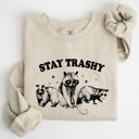 Medium Sand Stay Trashy Raccoon Possum Aesthetic Meme Funny Graphic Illustration Quote Pop Culture Style Sweatshirt