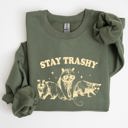 XL Military Green Stay Trashy Raccoon Possum Aesthetic Meme Funny Graphic Illustration Quote Pop Culture Style Sweatshirt