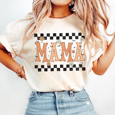Mama Checkered Retro Vintage Bold Graphic Statement Design For Moms Comfort Colors Tee