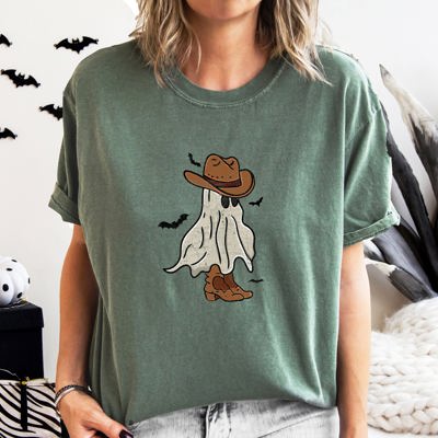 Mini Cowboy Ghost Retro Vintage Western Whimsical Nostalgic Americana Character Comfort Colors Tee
