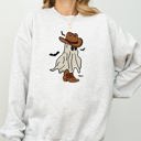XXXL Ash Light Gray Mini Cowboy Ghost Hand-Drawn Western Fantasy Graphic Vintage Illustration Sweatshirt