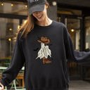 Medium Black Mini Cowboy Ghost Hand-Drawn Western Fantasy Graphic Vintage Illustration Sweatshirt