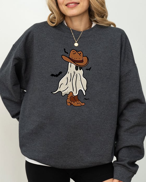 Mini Cowboy Ghost Hand-Drawn Western Fantasy Graphic Vintage Illustration Sweatshirt
