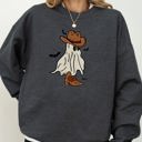 Small Dark Gray Heather Mini Cowboy Ghost Hand-Drawn Western Fantasy Graphic Vintage Illustration Sweatshirt