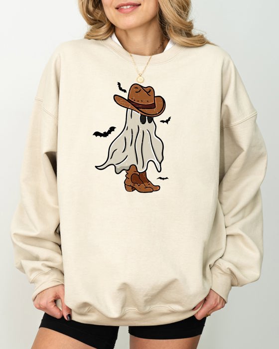 Mini Cowboy Ghost Hand-Drawn Western Fantasy Graphic Vintage Illustration Sweatshirt