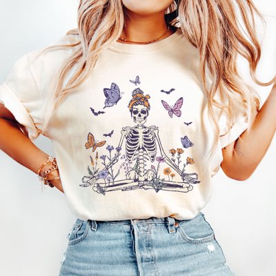 Meditating Skeleton Mom Retro Vintage Limited Inspired Classic Comfort Colors Tee