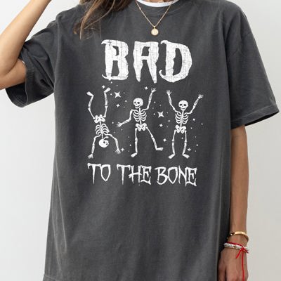 Bad To The Bone Skeleton Witch Halloween Spooky Vintage Gothic Motifs And Timeless Charm Comfort Colors Tee