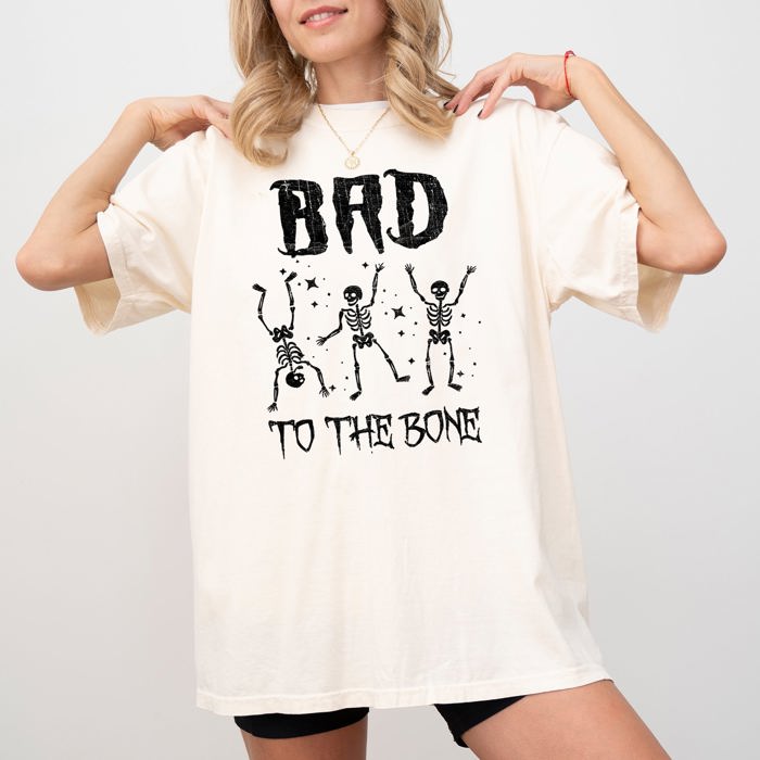 Bad To The Bone Skeleton Witch Halloween Spooky Vintage Gothic Motifs And Timeless Charm Comfort Colors Tee