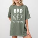 Small Moss Dark Green Bad To The Bone Skeleton Witch Halloween Spooky Vintage Gothic Motifs And Timeless Charm Comfort Colors Tee