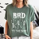 Large Moss Dark Green Bad To The Bone Funny Skeleton Retro Vintage Classic Rockabilly Design Elements Comfort Colors Tee