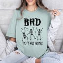 Small Bay Light Sage Bad To The Bone Funny Skeleton Retro Vintage Classic Rockabilly Design Elements Comfort Colors Tee