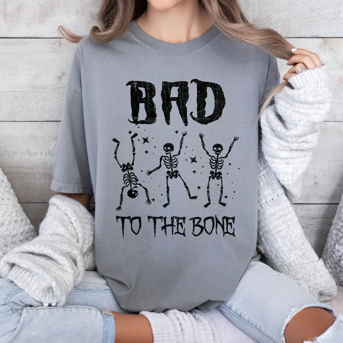 Bad To The Bone Funny Skeleton Retro Vintage Classic Rockabilly Design Elements Comfort Colors Tee