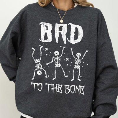 Bad To The Bone Skeleton Vintage Retro Graphic Design Statement Rockabilly Gothic Style Sweatshirt
