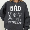  Bad To The Bone Skeleton Vintage Retro Graphic Design Statement Rockabilly Gothic Style Sweatshirt