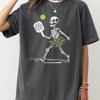 Pickleball Skeleton Halloween Witch Graphic Meme Limited Edition Comfort Colors Tee