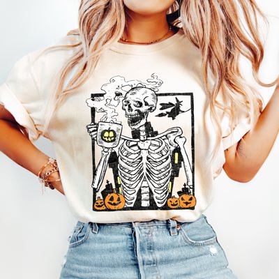 Skeleton Coffee Mom Retro Aesthetic Vintage Vibes Edition Bold Comfort Colors Tee