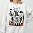 Large Ash Light Gray Coffee Lover Skeleton Witch Aesthetic Meme Halloween Spooky Costume Deluxe Sweatshirt