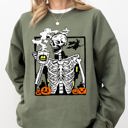 Large Military Green Coffee Lover Skeleton Witch Aesthetic Meme Halloween Spooky Costume Deluxe Sweatshirt