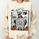 XXXL Sand Coffee Lover Skeleton Witch Aesthetic Meme Halloween Spooky Costume Deluxe Sweatshirt