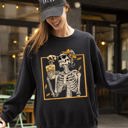 XXL Black Coffee Lover Skeleton Lady Mom Retro Vintage Gothic Grunge Moody Nighttime Coffee Art Chic Edgy Sweatshirt