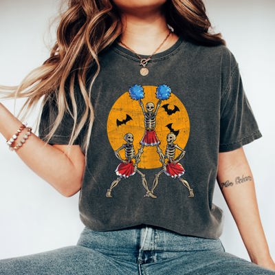 Cheerleader Skeletons Dance Retro Aesthetic Vintage Graphic Illustration Comfort Colors Tee