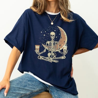 Skeleton Yoga Coffee Moon Retro Aesthetic Vintage Art Print Collection Comfort Colors Tee
