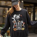 Small Black Skeleton Coffee Pumpkin Witch Meme Aesthetic Halloween Spooky Costume Classic Sweatshirt