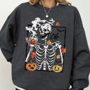 Medium Dark Gray Heather Skeleton Coffee Pumpkin Witch Meme Aesthetic Halloween Spooky Costume Classic Sweatshirt