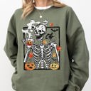 Large Military Green Skeleton Coffee Pumpkin Witch Meme Aesthetic Halloween Spooky Costume Classic Sweatshirt