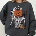  Pumpkin Head Skeleton Coffee Witch Aesthetic Meme Halloween Spooky Costume Sweatshirt